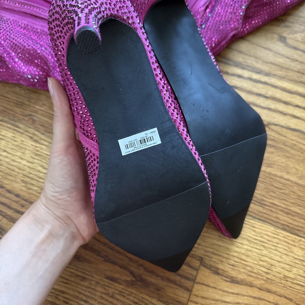 Torrid 9,5WW Wide Sexy Hot Pink Rhinestone Studded Slouchy 3.5" Heel Knee Boots - Picture 10 of 13